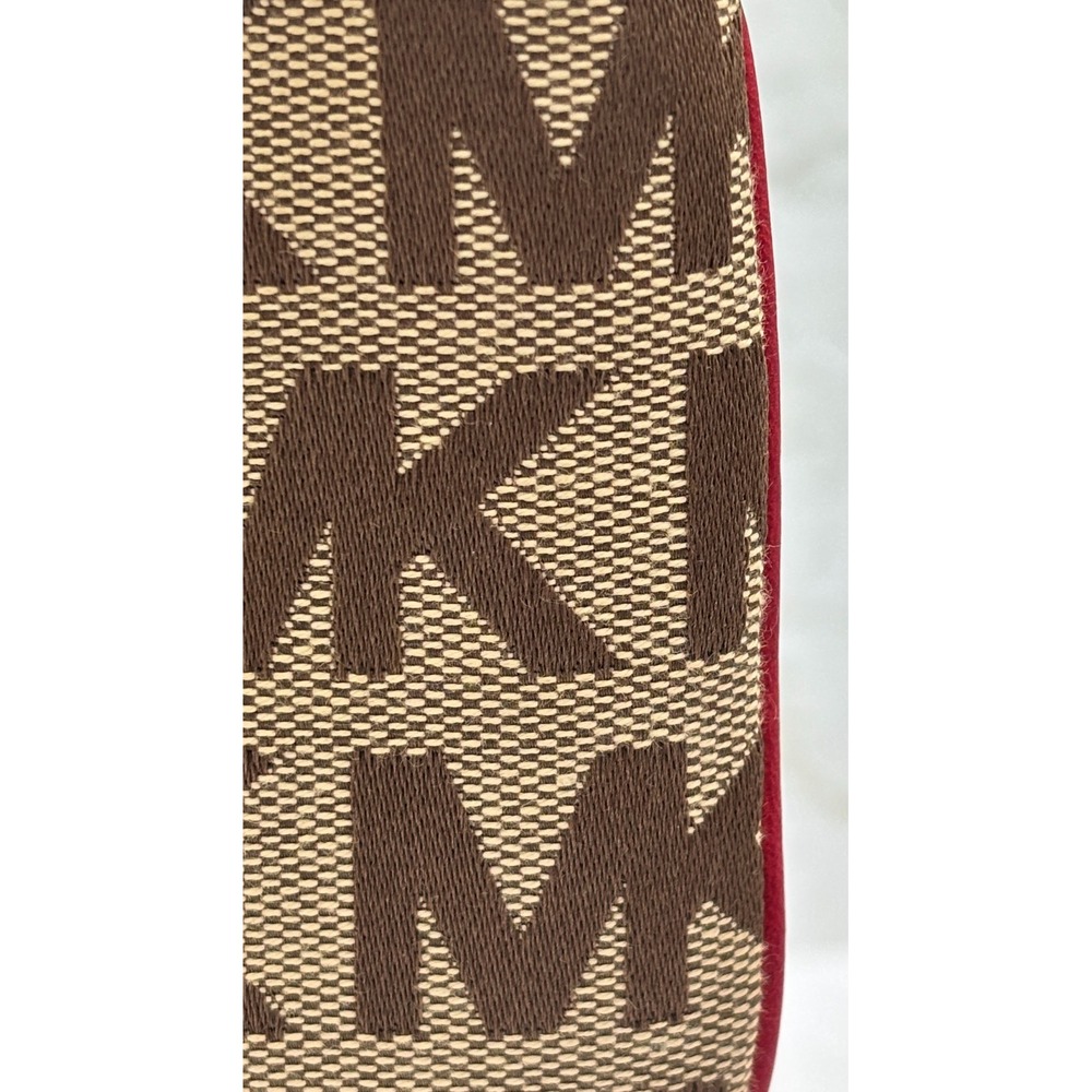 Michael Kors Jacquard Monagram Wristlet Mini Bag Red Leather Signature Lining - Picture 9 of 16